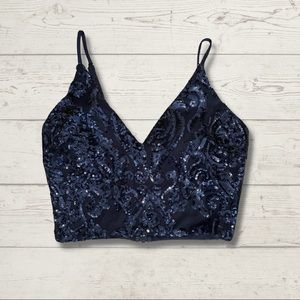 Sequin crop blue top